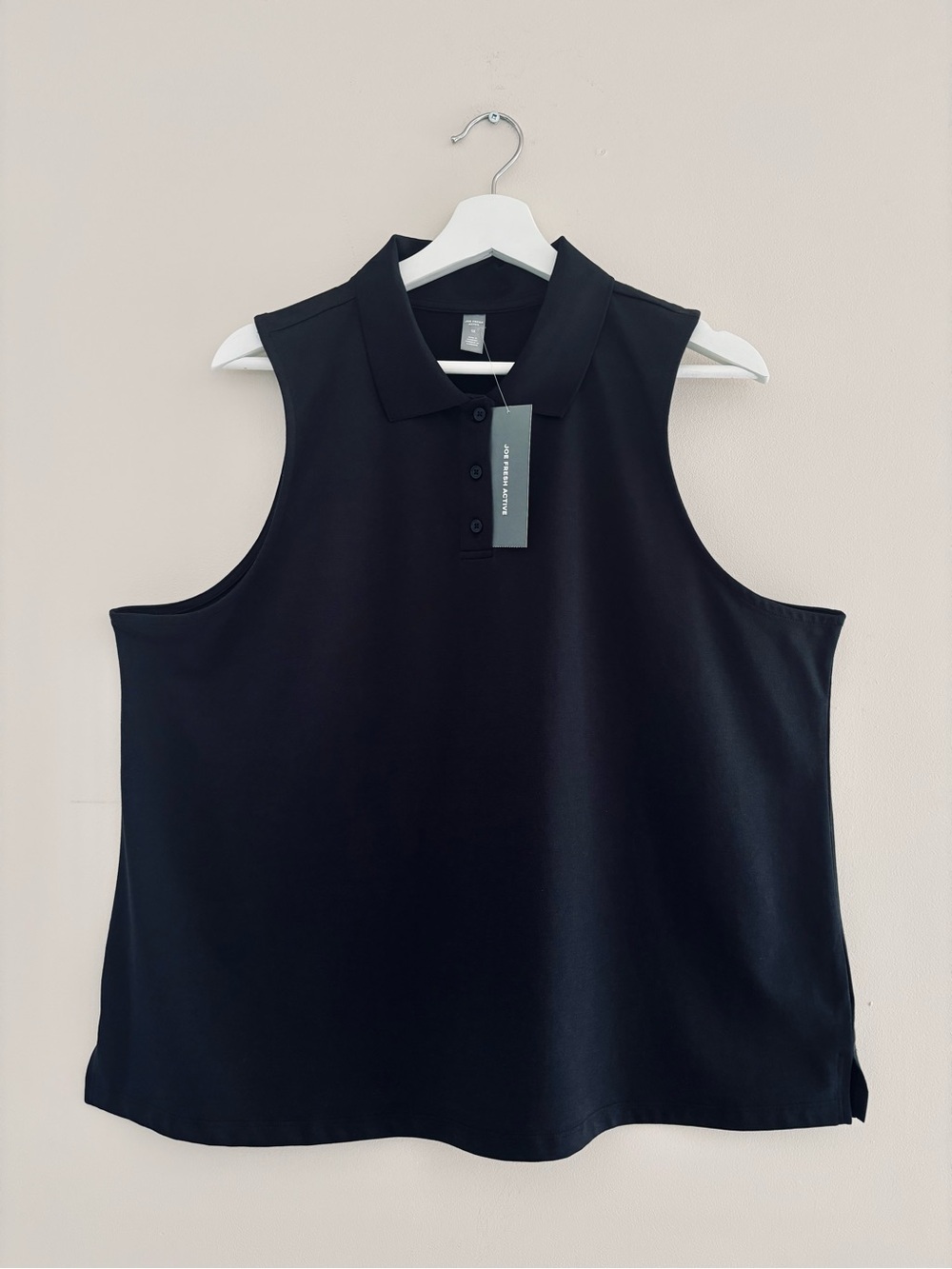 NWT Joe Fresh Black Sleeveless Polo Tank Top Size 1X Button-Front Cotton-Blend
